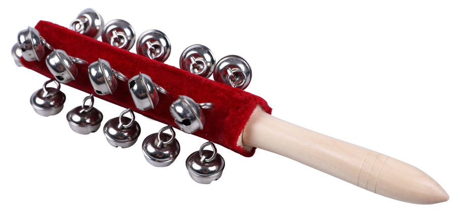 PERCUSSION 21 Hand Sleigh Bells On Wooden Handle Kids Educational
