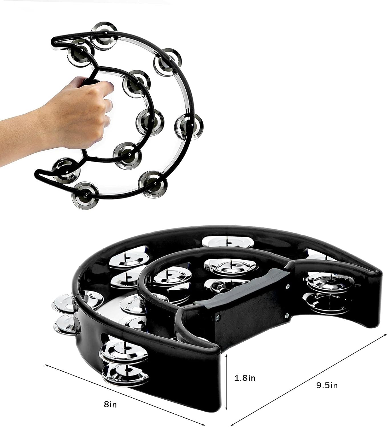 Large Tambourine 40 Bell Double Moon Black Or White Heavy Duty