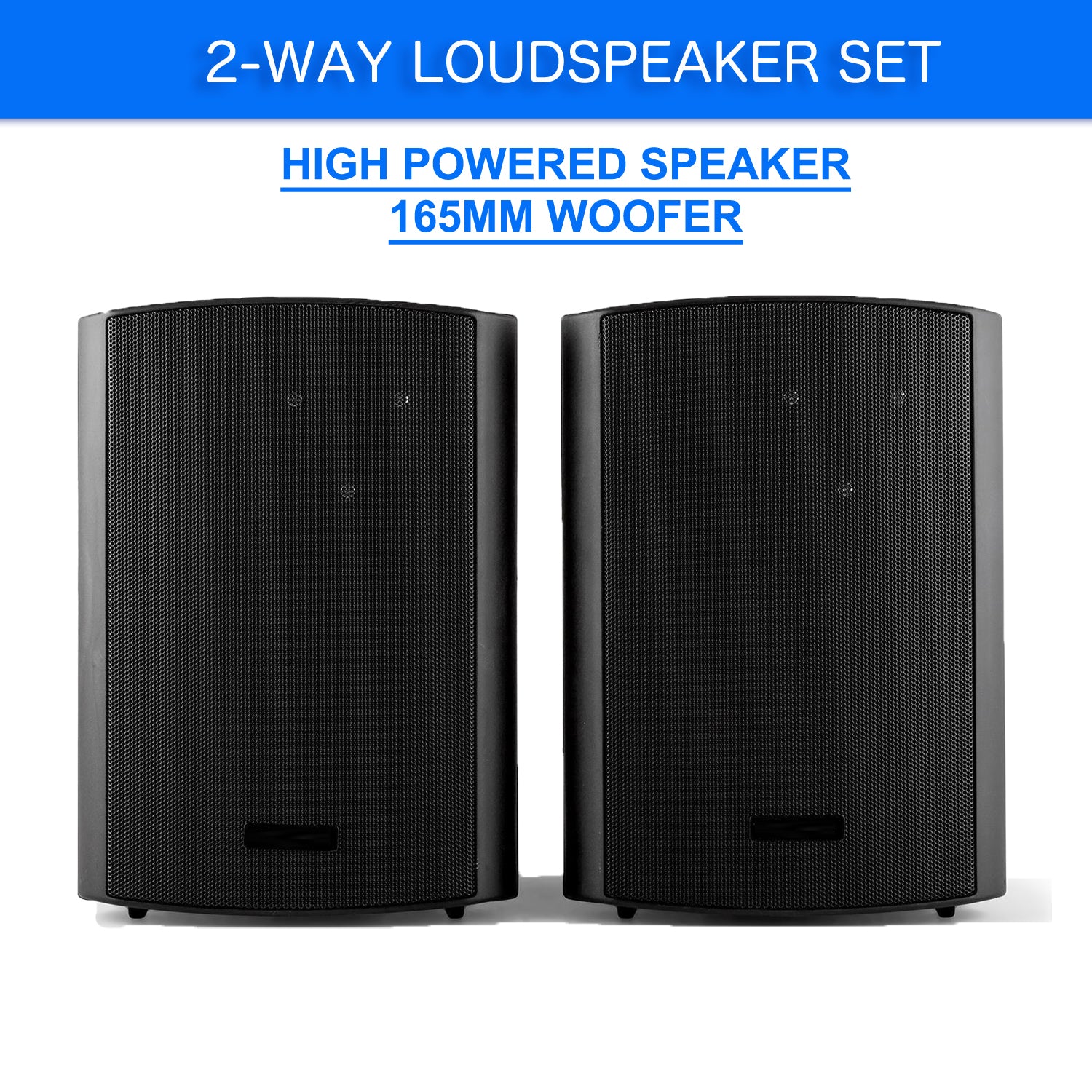 6.5” Inch Black Passive Speakers Pair 260w Wall Mount Bracket 2 Way Bookshelf Stereo