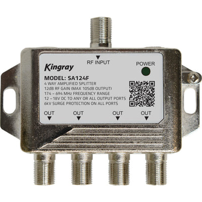 SA124FDP - 4 WAY POWERED TV SIGNAL SPLITTER - INCLUDES PSK06 POWER SUPPLY - KINGRAY