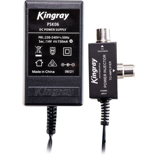 SA124FDP - 4 WAY POWERED TV SIGNAL SPLITTER - INCLUDES PSK06 POWER SUPPLY - KINGRAY