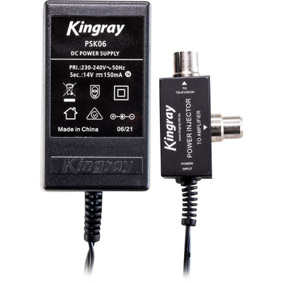 SA124FDP - 4 WAY POWERED TV SIGNAL SPLITTER - INCLUDES PSK06 POWER SUPPLY - KINGRAY