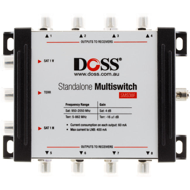 SMS38F - 3-IN 8-OUT MULTISWITCH - 5-2150MHZ F-TYPE SATELLITE FTA - DOSS