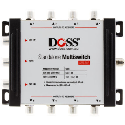 SMS38F 3-IN 8-OUT MULTISWITCH 5-2150MHZ F-TYPE SATELLITE FTA DOSS