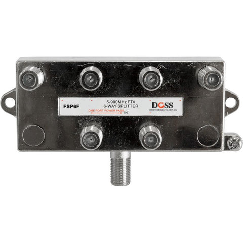 FSP6F 6 WAY 'F' SPLITTER FREE TO AIR 1X DC POWER PASS 900MHZ DOSS 6114PDC
