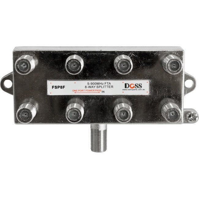 FSP8F 8 WAY 'F' SPLITTER FREE TO AIR 1X DC POWER PASS 900MHZ DOSS 6120PDC