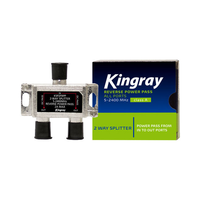 KSP2FRPP - 2 WAY 5-2400 MHZ SPLITTER - REVERSE POWER PASS ALL PORTS - KINGRAY
