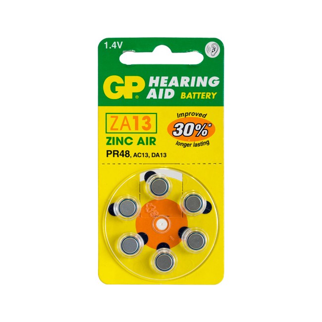ZA13B6 HEARING AID BATTERY, 6 PACK SIZE 13, PR48, AC13 - GP GP ZA13-B6