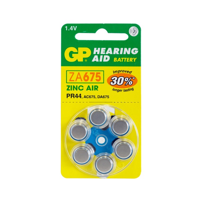 ZA675B6 HEARING AID BATTERY, 6 PACK SIZE 675, PR44, AC675 - GP GP ZA675-B6