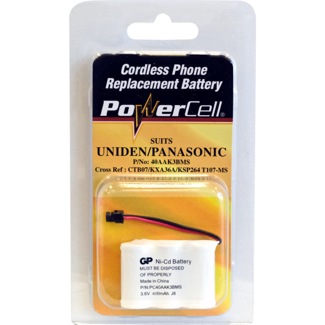 CTB07 3.6V NICAD 400MAH BATTERY SUITS PANASONIC / UNIDEN PHONE POWERCELL 40AAK3BMS