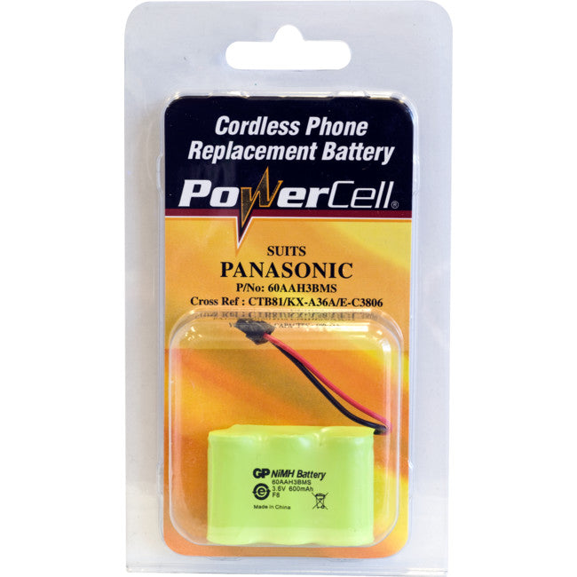 CTB81 3.6V NIMH 600MAH PHONE BATTERY SUITS PANASONIC CORDLESS PHONE POWERCELL 60AAH3BMS