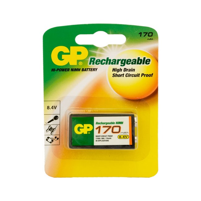 GP9V1 170MAH 8.4V NIMH RECHARGEABLE BATTERY FOR 9V APPLICATIONS GP GP 17R8H-C1