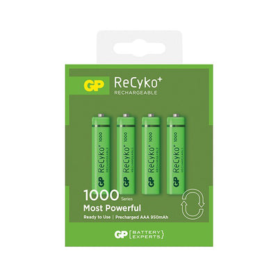 GP4AAA1000 RECYKO 950MAH AAA 4PK RECHARGEABLE BATTERIES GP GP 100AAAHCB-C4