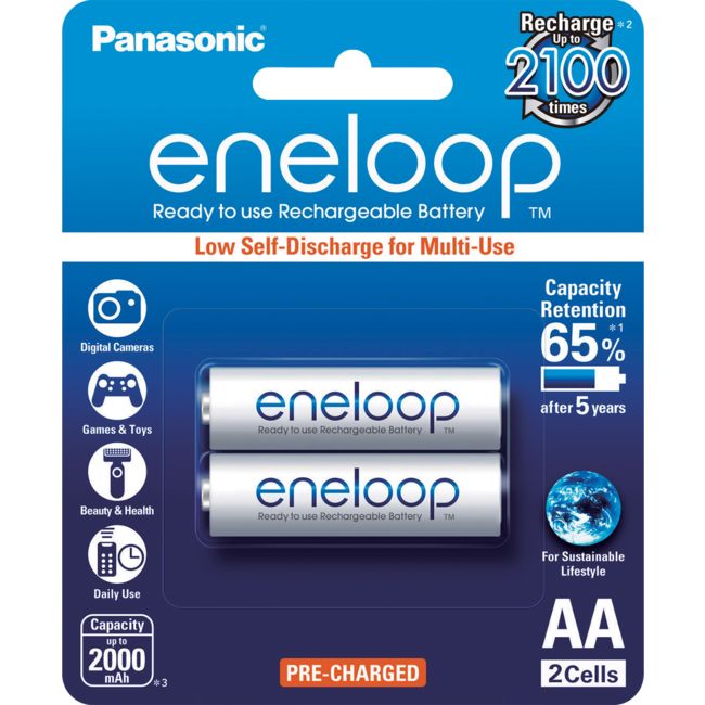 BK3MCCE2BA 2 PACK AA ENELOOP BATTERIES RECHARGEABLE LSD PANASONIC PANASONIC BK-3MCCE/2BA