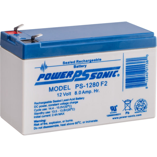 PS1280 8AH 12V SLA BATTERY F2 TERMINAL SEALED LEAD ACID POWER SONIC PS-1280