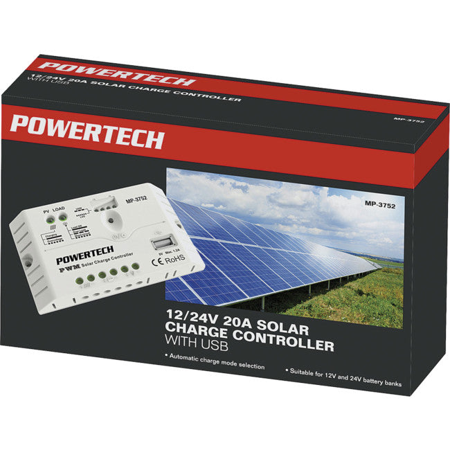 MP3752 12V 24V 20A SOLAR CONTROLLER USB PWM POWERTECH MP3752