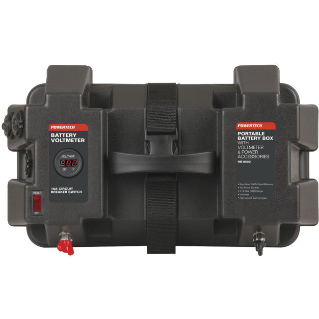 HB8502 BATTERY BOX WITH VOLT METER USB CHARGER POWERTECH HB8502