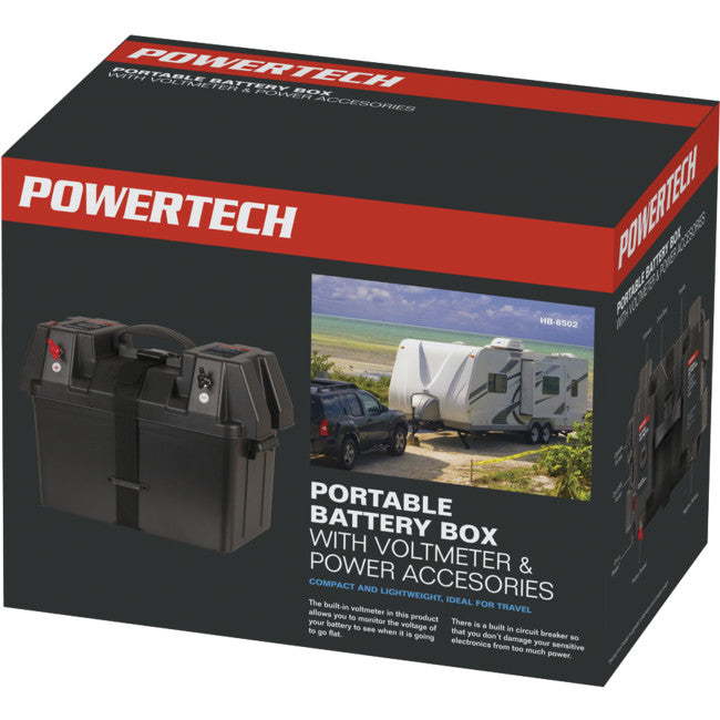 HB8502 BATTERY BOX WITH VOLT METER USB CHARGER POWERTECH HB8502