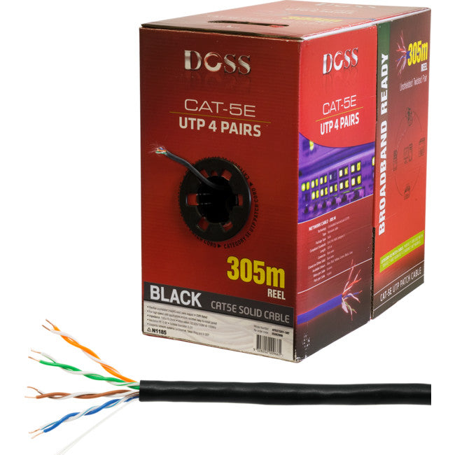 C5RBLK 305M CAT5E SOLID CABLE BLACK SOLD AS 305M ROLL ONLY DOSS