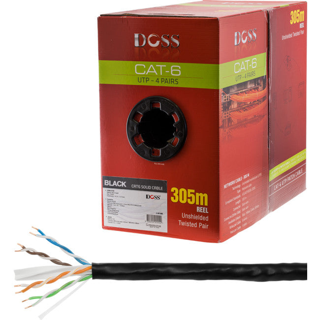 C6RBLK 305M CAT6 SOLID CABLE BLACK SOLD AS 305M ROLL ONLY DOSS