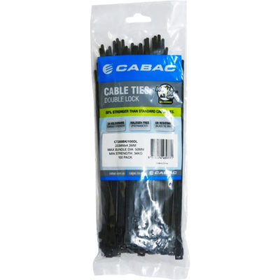 CT200BKDL 203 X 4.3MM DOUBLE LOCK CABLE TIE 100PK BLACK CABAC 05571126