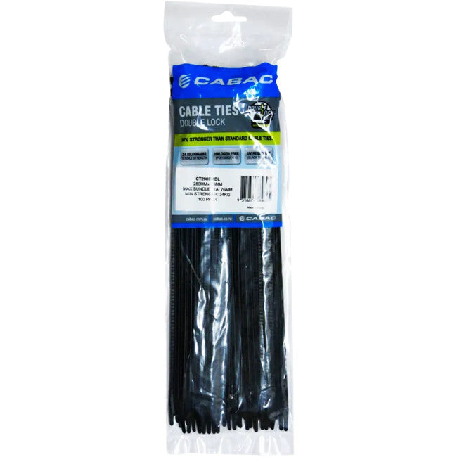 CT290BKDL 280 X 4.3MM DOUBLE LOCK CABLE TIE 100PK BLACK CABAC 05571128