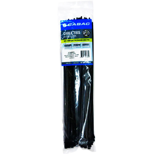 CT360BKDL 360 X 4.3MM DOUBLE LOCK CABLE TIE 100PK BLACK CABAC 05571130