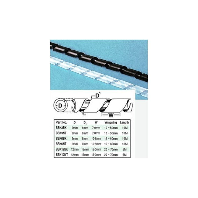 SBK12NT 12MM SPIRAL CABLE WRAP 5MT NATURAL / CLEAR SBK12NT