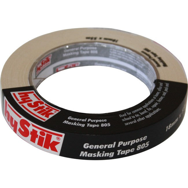805MT18 GENERAL PURPOSE MASKING TAPE 18MM X 55MT ROLL HYSTIK 2055