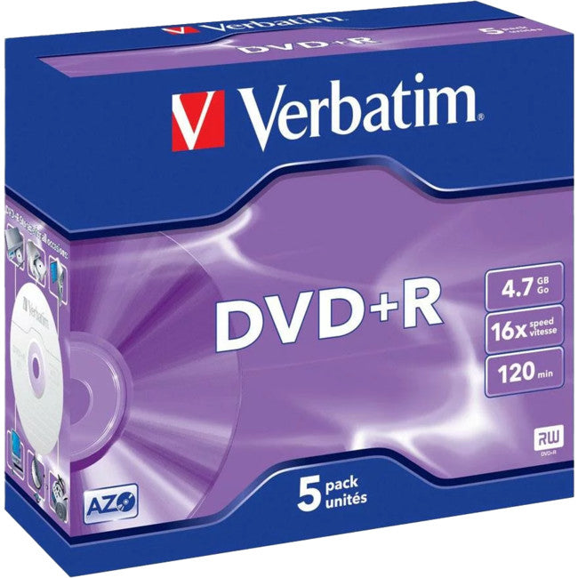 VDVD+R5 - DVD+R 4.7GB 1-16X 5 PACK - JEWEL CASES VERBATIM - VERBATIM