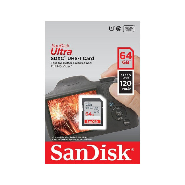SD64ULTRA-120 SANDISK 64GB SDXC CARD 120MB/S CLASS 10 SANDISK SDSDUN4-064G-GN6IN