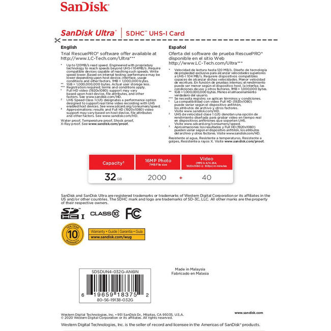 SD32ULTRA-120 SANDISK 32GB SDHC CARD 120MB/S SANDISK SDSDUN4-032G-GN6IN