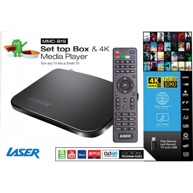 MMCB19 ANDROID 4K MEDIA PLAYER STB SETTOP MPEG4 NETFLIX DLNA LASER MMC-B19