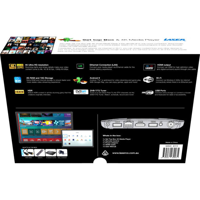 MMCB19 ANDROID 4K MEDIA PLAYER STB SETTOP MPEG4 NETFLIX DLNA LASER MMC-B19