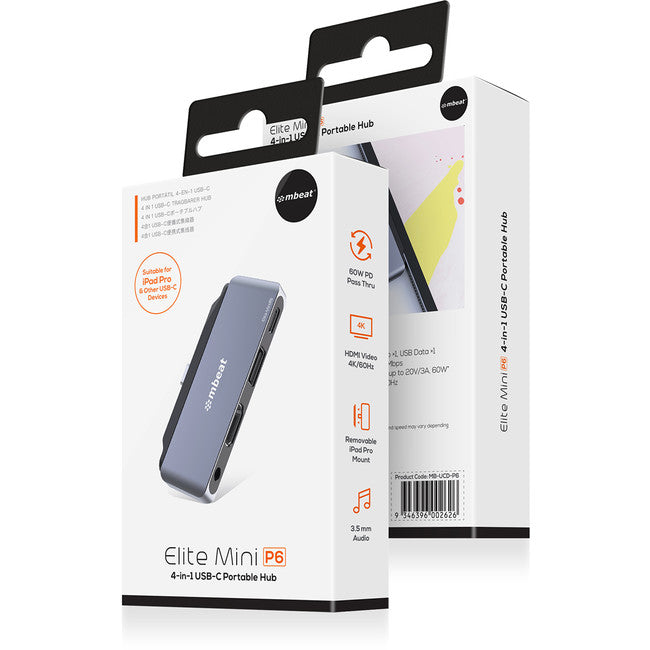 UCDP6 ELITE MINI 4-IN-1 USB-C HUB 4K HDMI PD 3.5MM MBEAT MB-UCD-P6