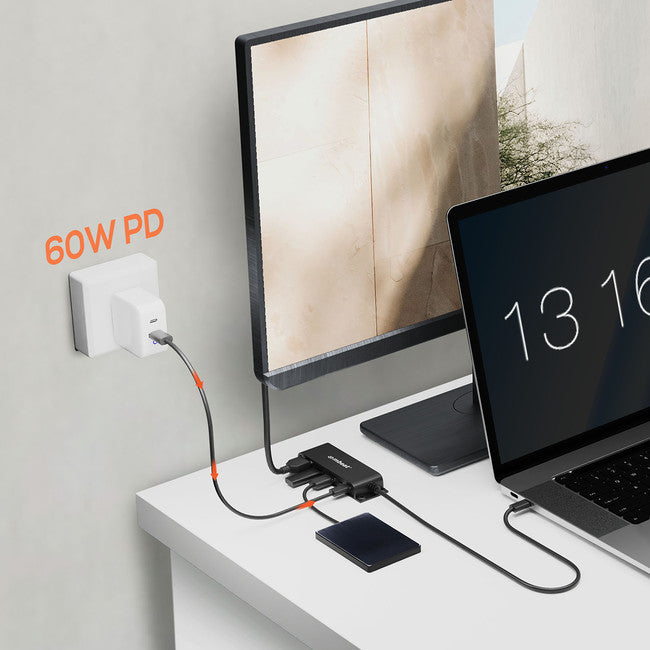 HUBE05 - MOUNTABLE 5 PORT USB-C HUB - 4K HDMI 60W PD CHARGING - MBEAT