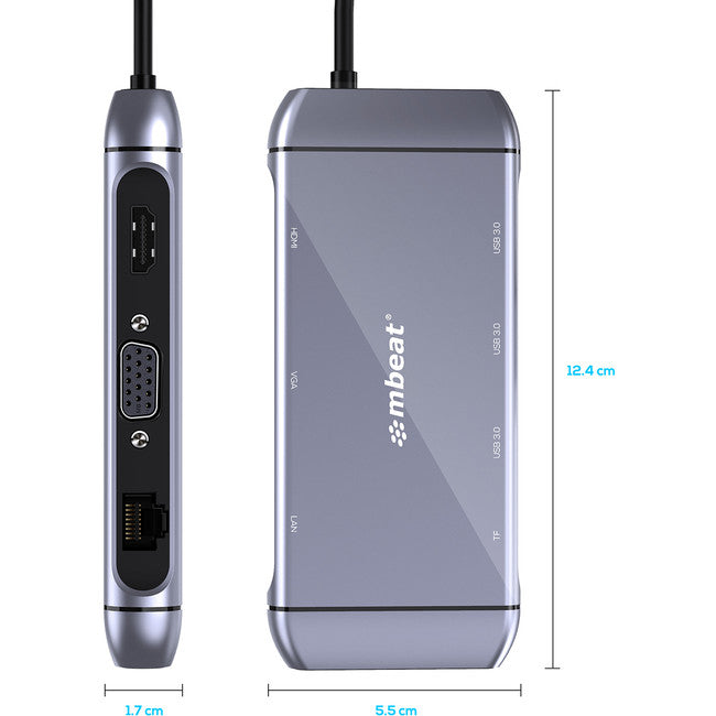 UCDX9 9 IN 1 USB-C DOCKING STATION PD GIGA LAN HDMI VGA MBEAT MB-UCD-X9