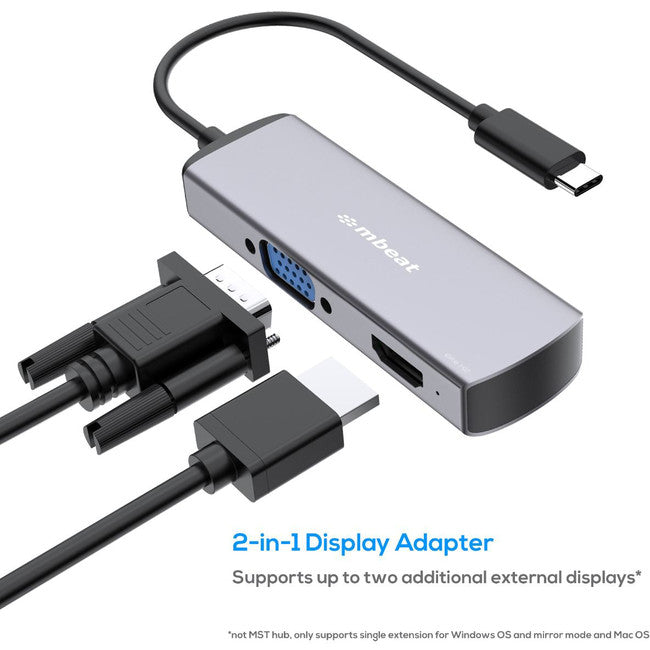 UCDX2 2 IN 1 USB-C TO HDMI VGA 4K MBEAT MB-UCD-X2