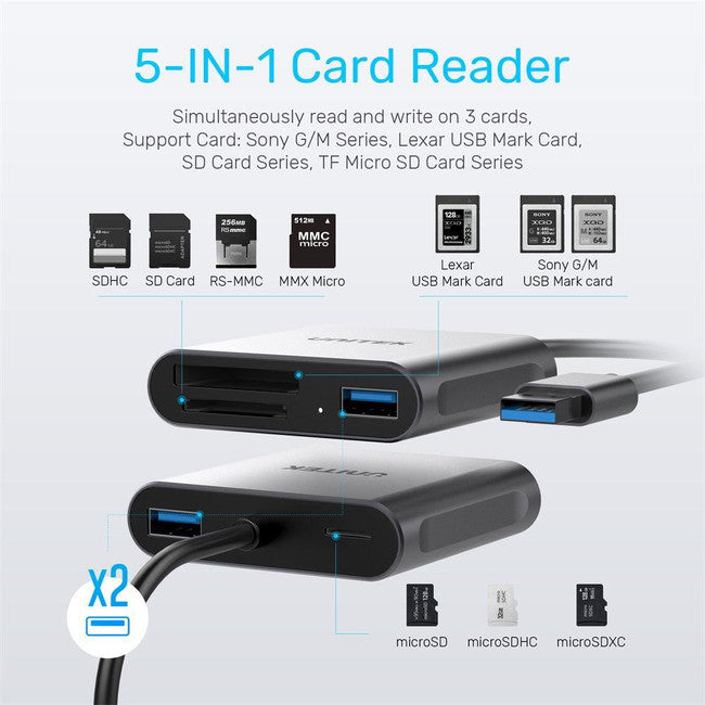 R1011A - USB3.2 XQD SD TF CARD READER - UNITEK