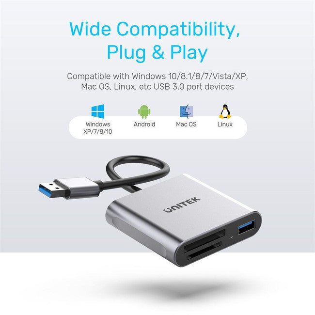 R1011A - USB3.2 XQD SD TF CARD READER - UNITEK
