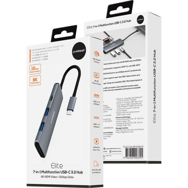 UCD32U7 7 in 1 USB-C 3.2 Gen2 Hub with 8K Video 10G MBEAT 09050890