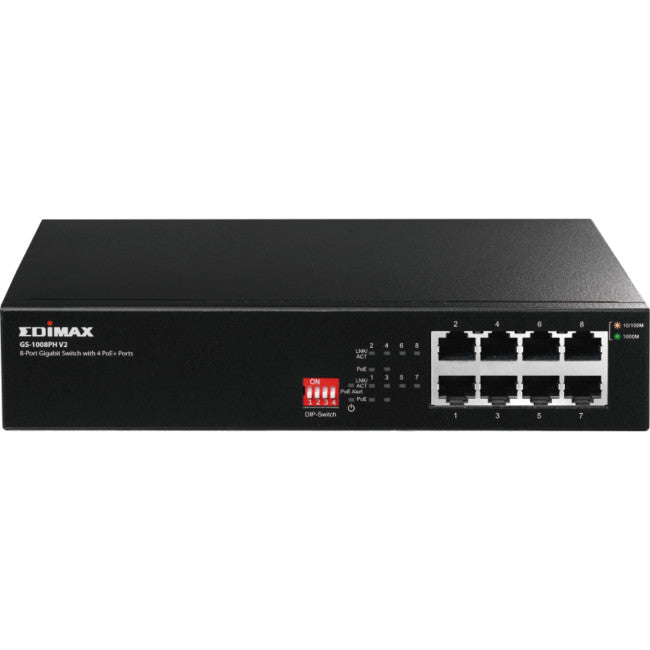 GS1008PHV2 8 PORT GIGA SWITCH WITH 4 POE+ PORTS & DIP SWITCH EDIMAX 09051639