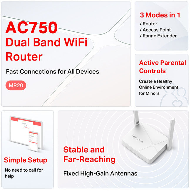 MR20 AC750 WIRELESS ROUTER DUAL BAND MERCUSYS NWMS-MR20