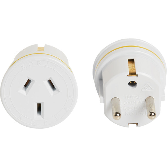 KAEU AUST. TO EUROPE TRAVEL ADAPTOR FOR AUSTRALIA 240V PLUG- FIT21 KORJO KAEU