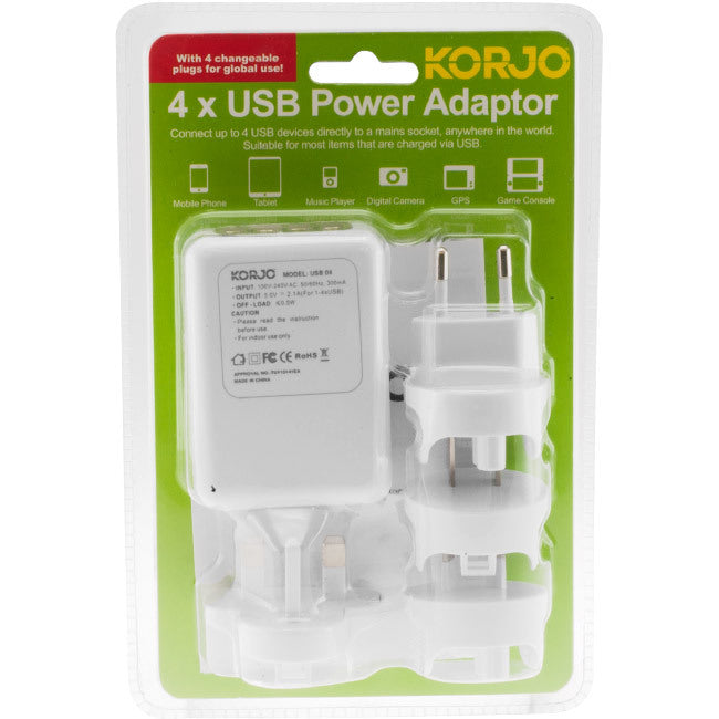 USB04 INTERCHANGEABLE WORLDWIDE PLUG WITH 4 X USB OUTLET KORJO KORJO USB04