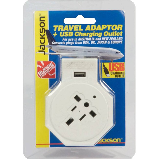PTA878USB EUROPE & USA TO AUST. ADAPTOR WITH SURGE & USB JACKSON JACKSON PTA878USB