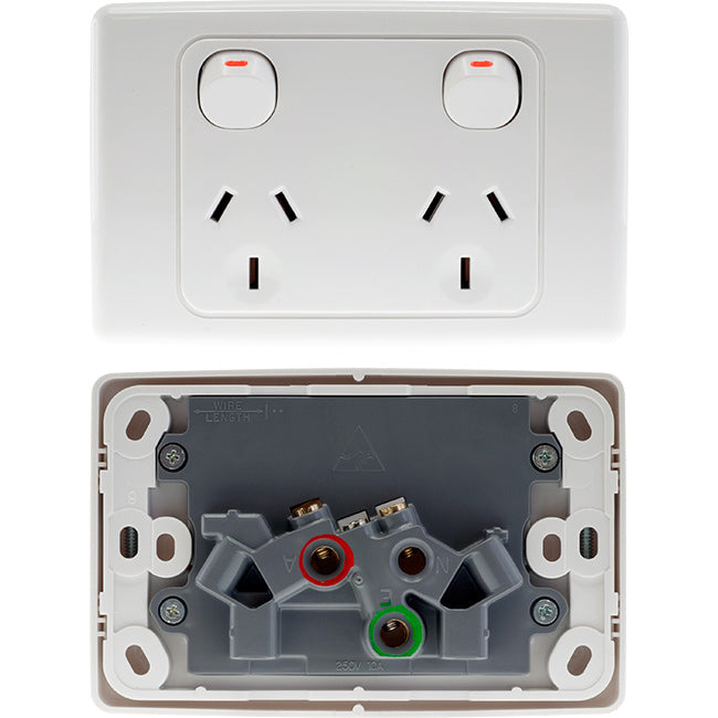 2025WE HORIZONTAL DOUBLE GPO WHITE 10AMP CLIPSAL CLIPSAL CLI2025WE