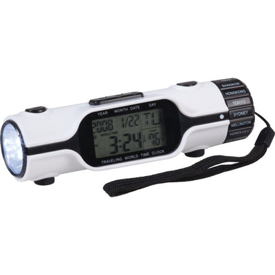XC0103 TORCH WITH WORLD TIME CLOCK LED ALARM XC0103