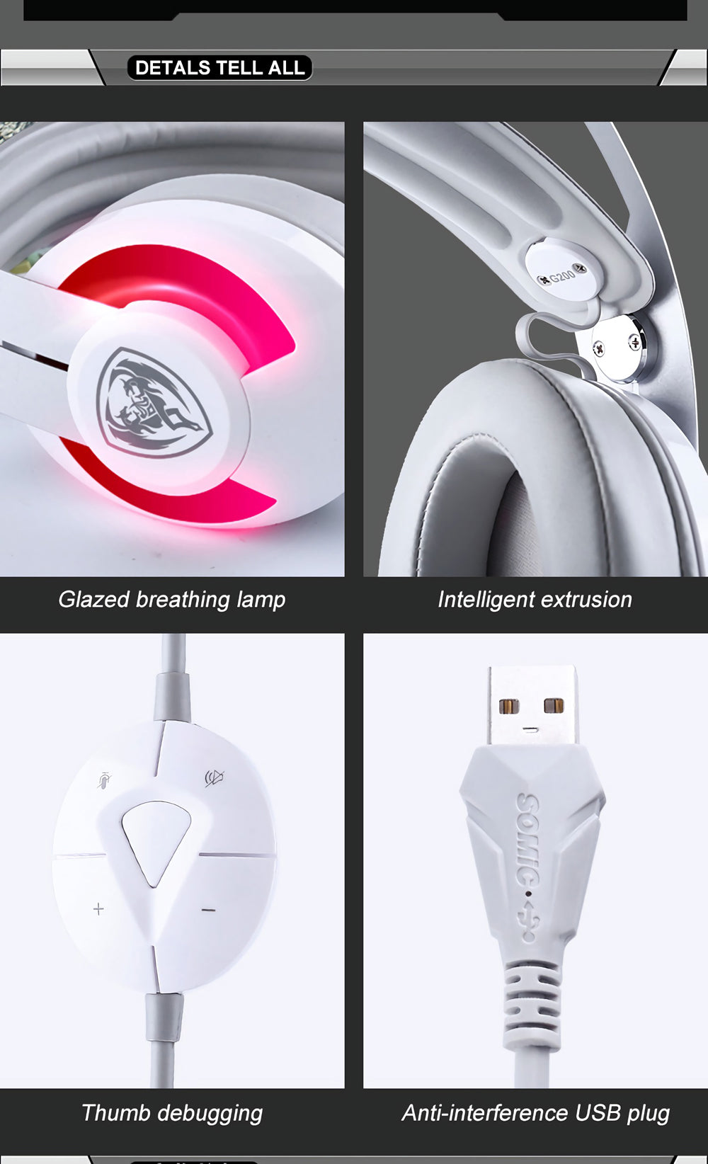 USB Gaming Headset Stereo Surround PC Computer Headphone Mic LED Speed Controls