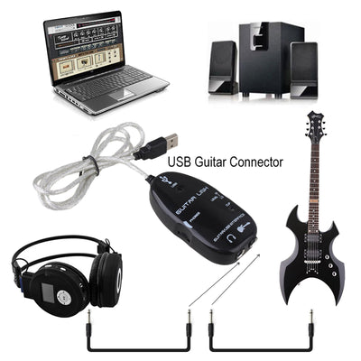 Guitar to USB Interface Link Cable Audio Adapter for PC/MAC Recording Black